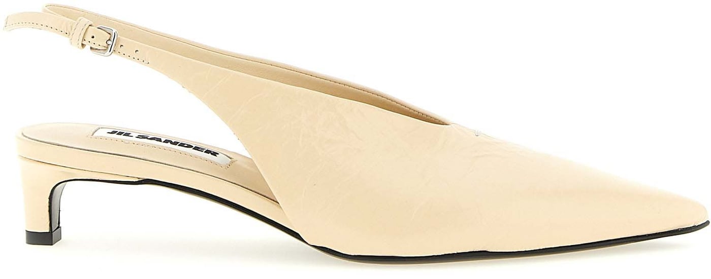 Jil Sander Beige Calfskin Mid Heel Pumps