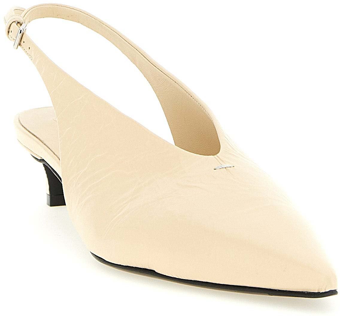 Jil Sander Beige Calfskin Mid Heel Pumps
