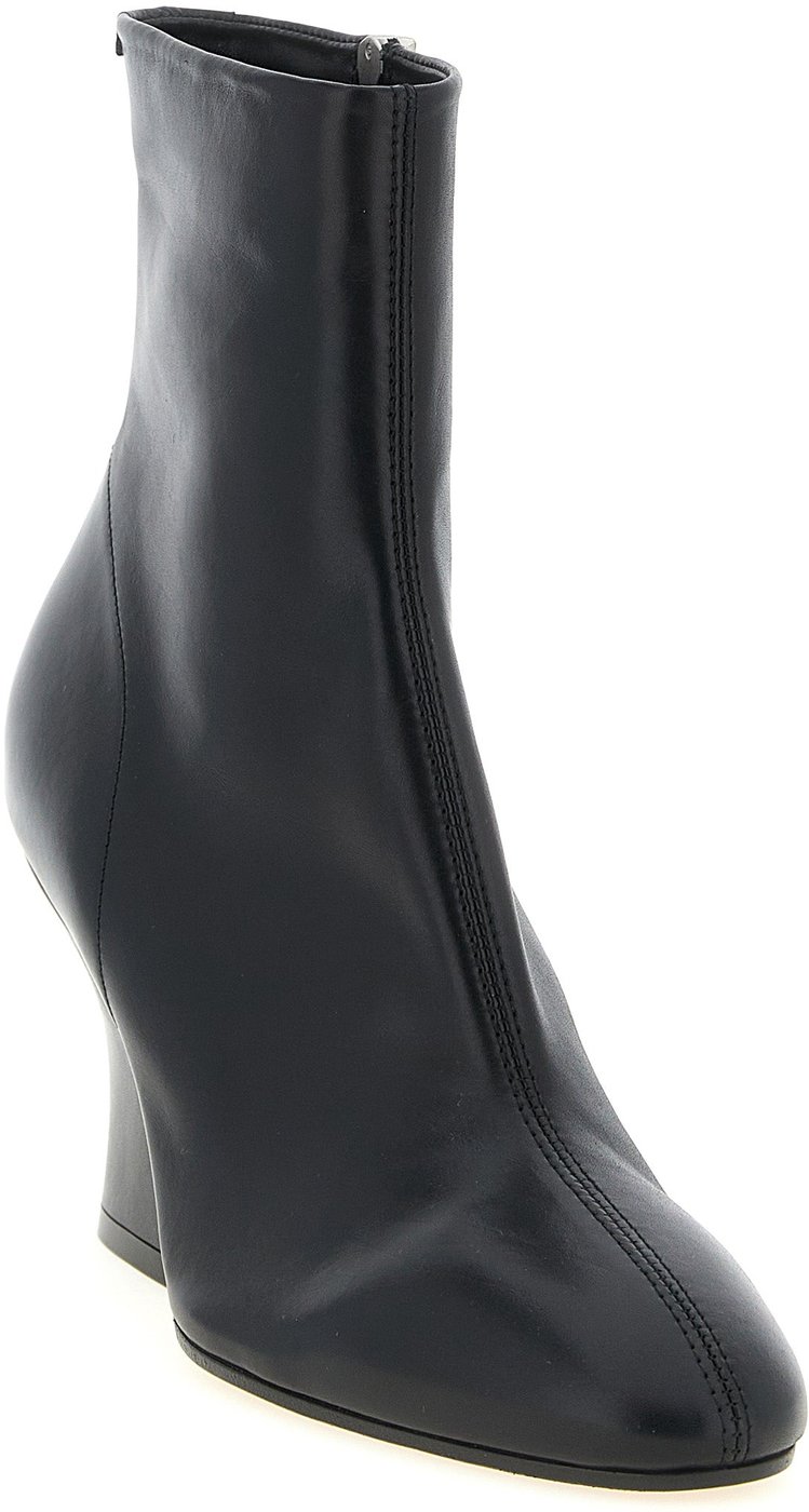 Black Polished Leather Block Heel Boots