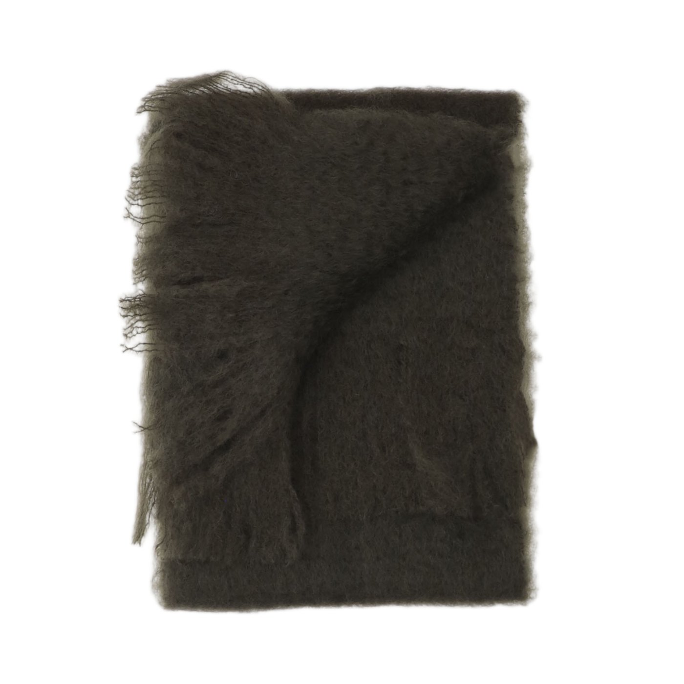 Dark Green Mohair Fringed Scarf