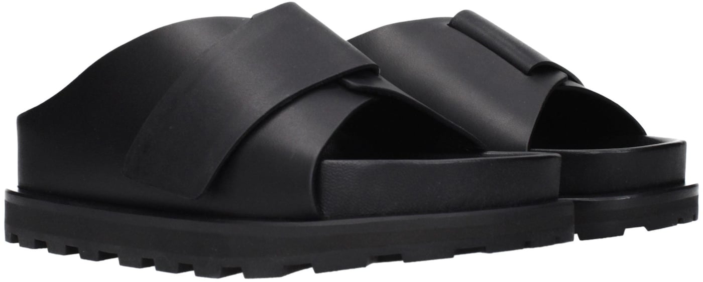 Jil Sander Black Leather Slippers