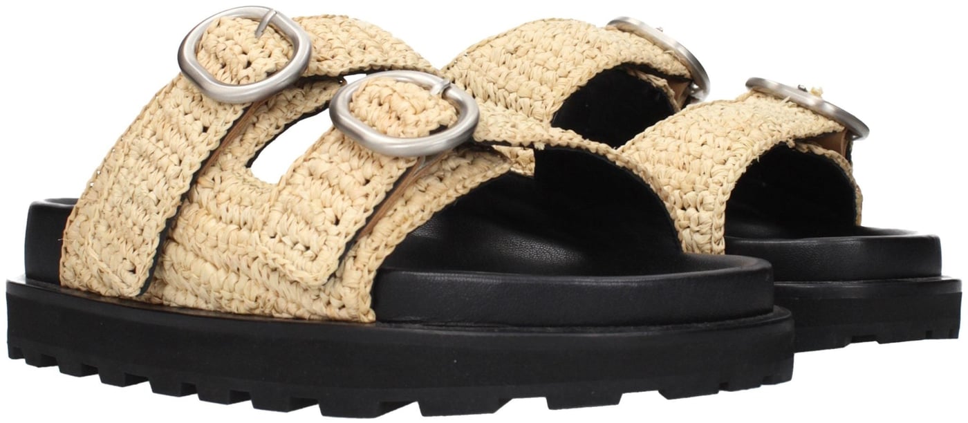 Jil Sander Beige Raffia Slippers