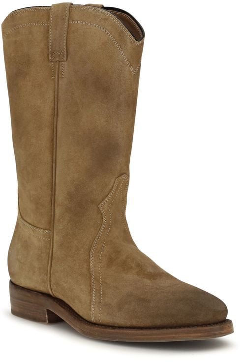 Mid-Calf Boots In Soft Calf Suede With Rounded Toe