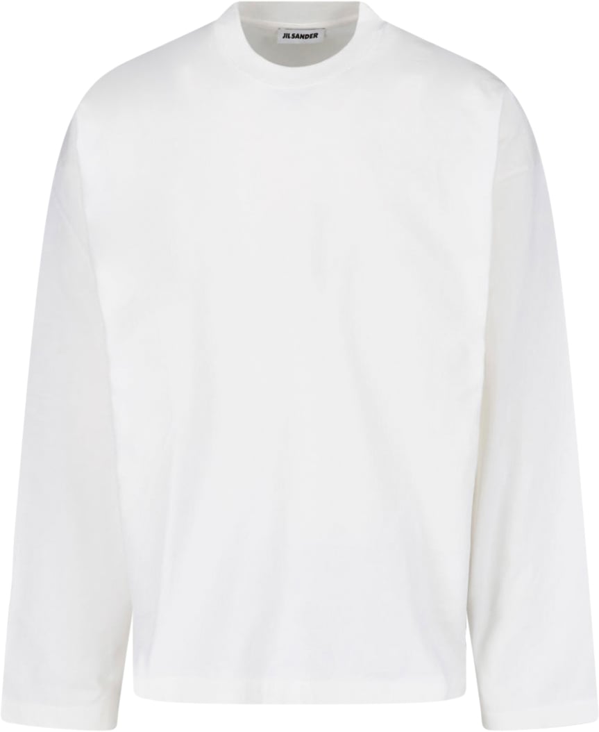 White Crewneck Long-Sleeve Cotton T-Shirt