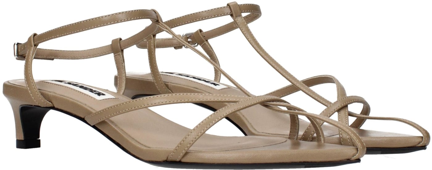 Jil Sander Beige Leather Flat Sandals