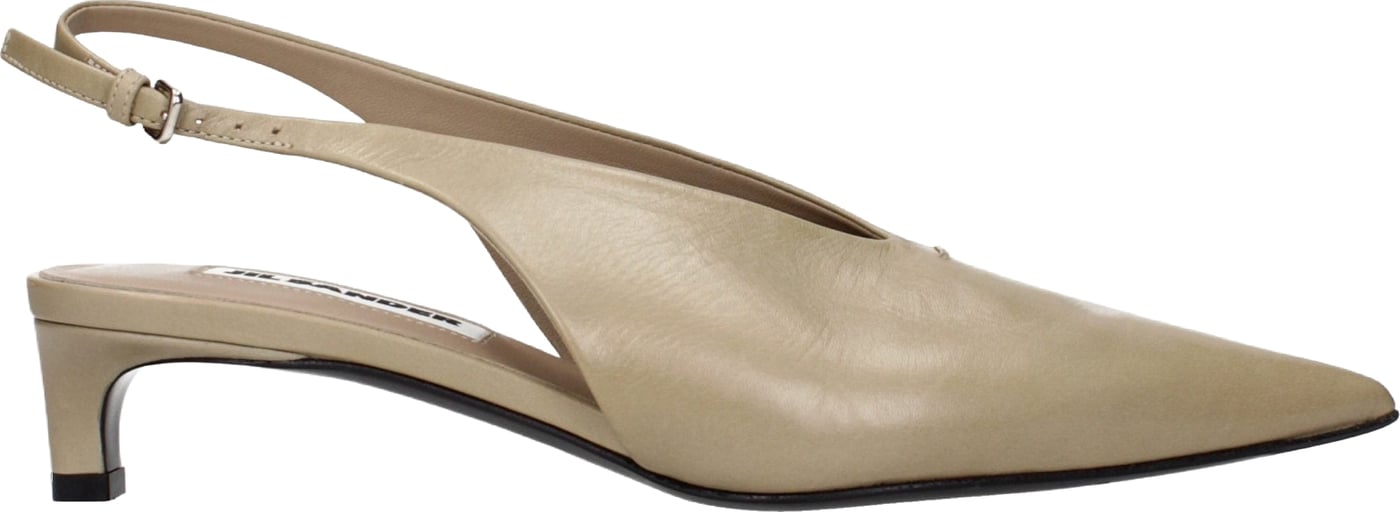 Jil Sander Beige Leather Mid Heel Pumps