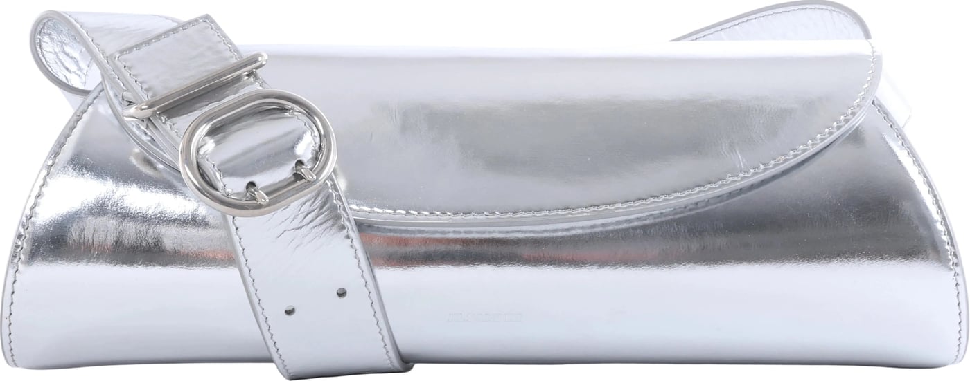 Jil Sander Cannolo Patent Leather Shoulder Bag in Silver