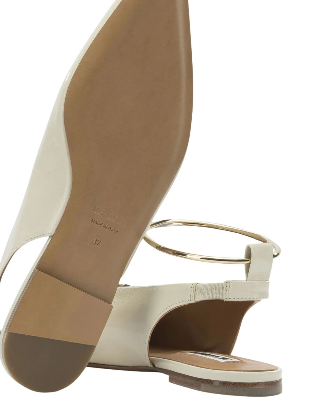White Gold Ankle Strap Leather Flats