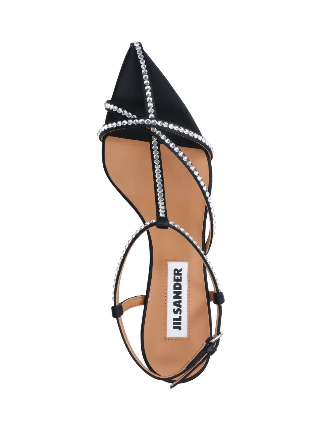 Black Cage Fabric Rhinestone Strap Sandals