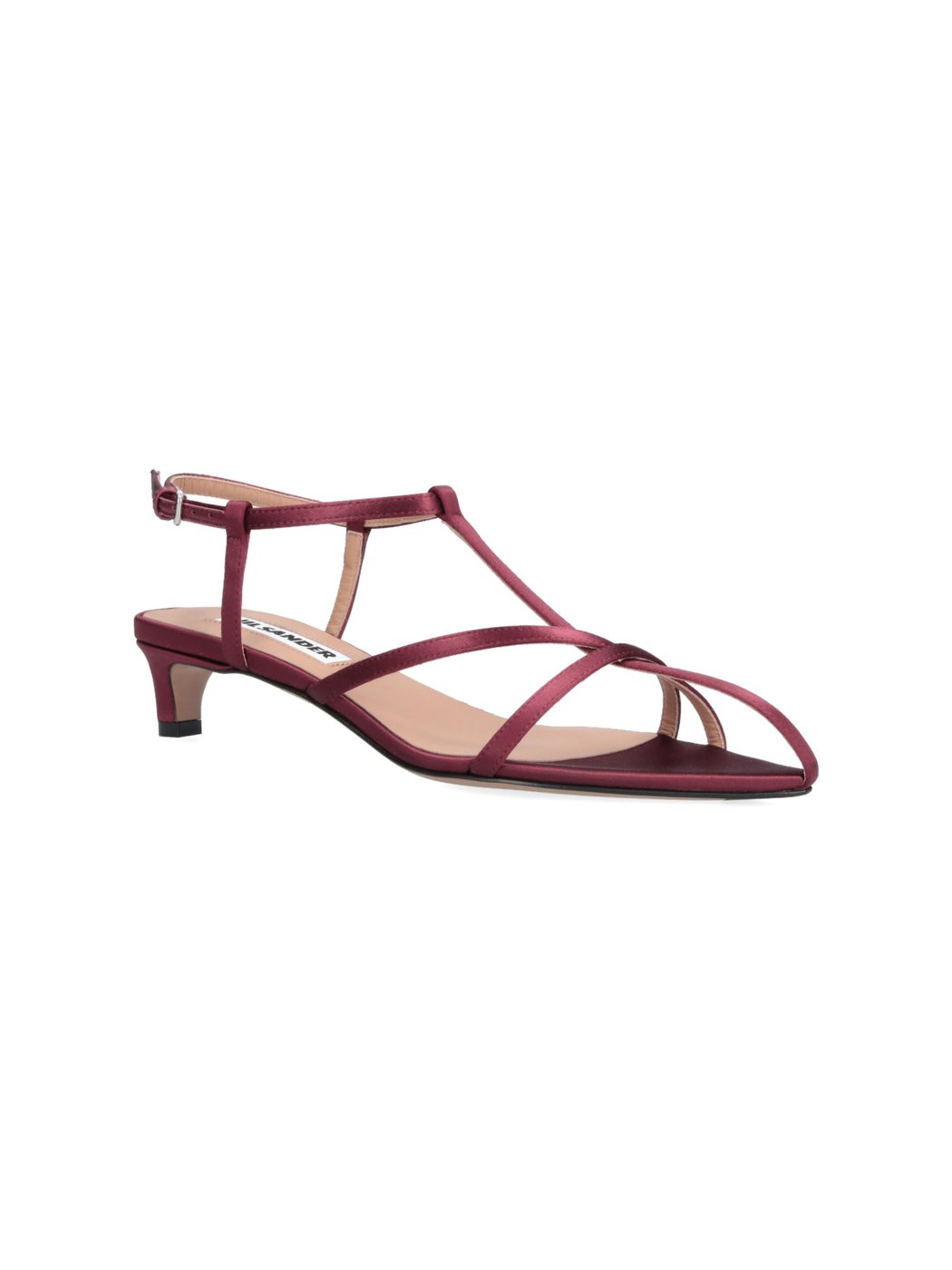 Burgundy Cage Fabric Rhinestone Strap Sandals