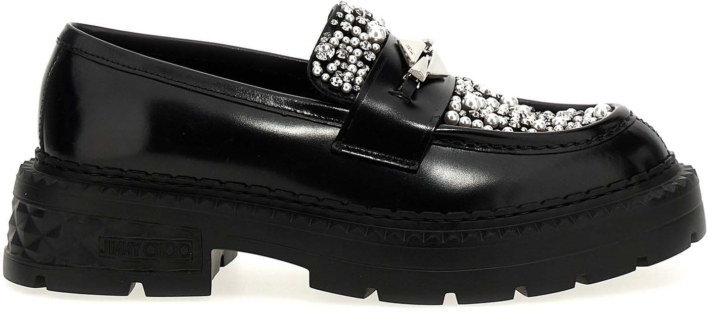 Jimmy Choo Black Calfskin Slip-On Loafers