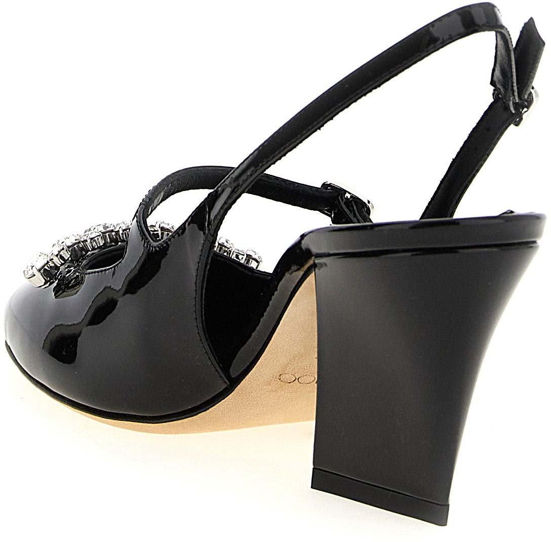 Jimmy Choo Black Leather Mid Heel Pumps