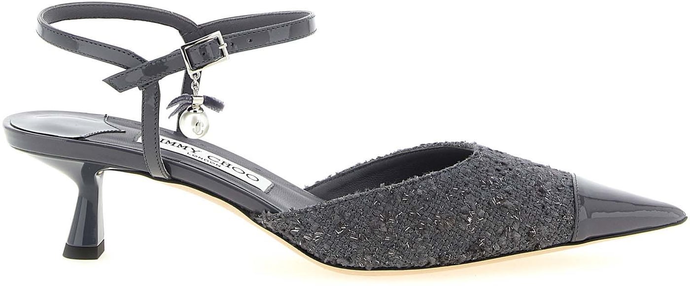 Jimmy Choo Gray Tencel Mid Heel Pumps