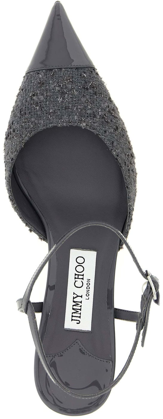 Jimmy Choo Gray Tencel Mid Heel Pumps
