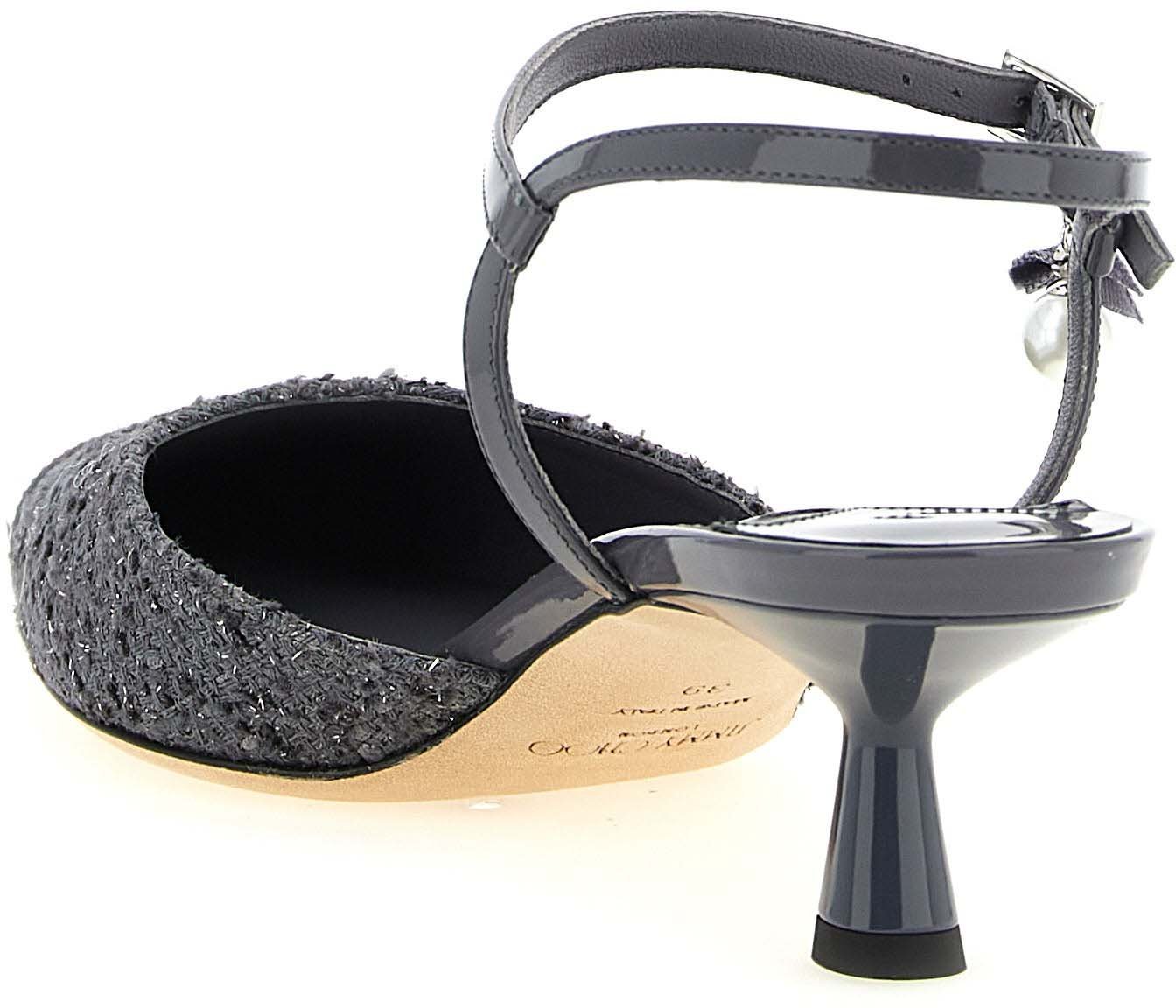 Jimmy Choo Gray Tencel Mid Heel Pumps