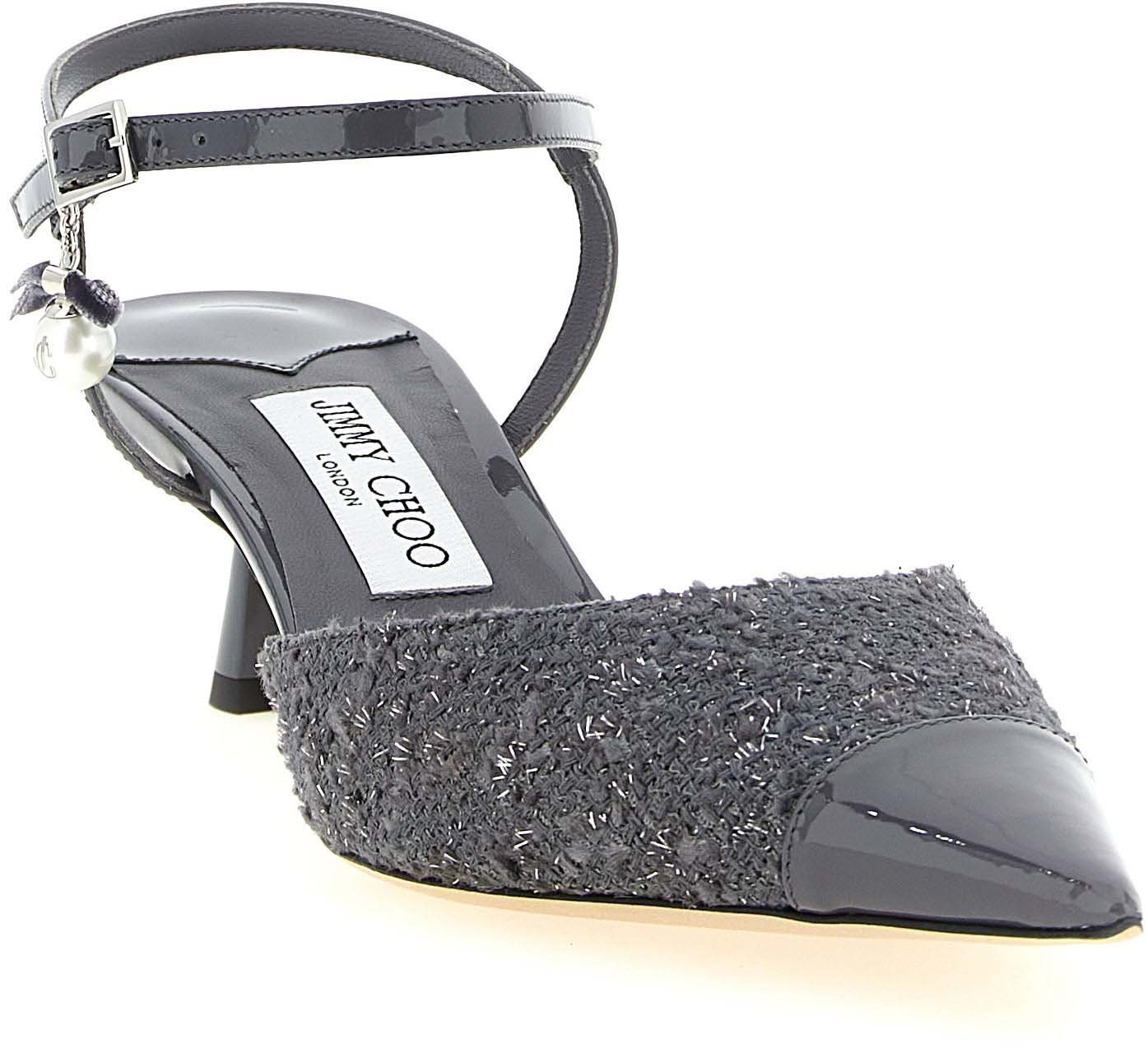 Jimmy Choo Gray Tencel Mid Heel Pumps