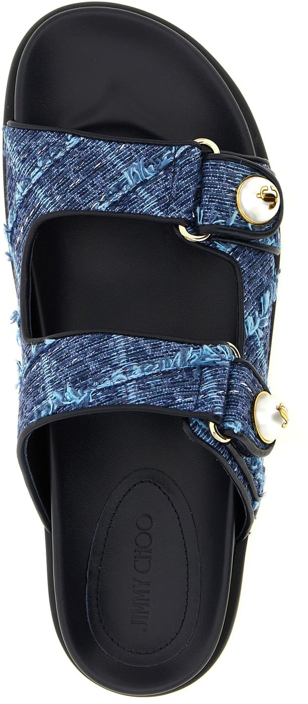 Jimmy Choo Blue Tencel Slides