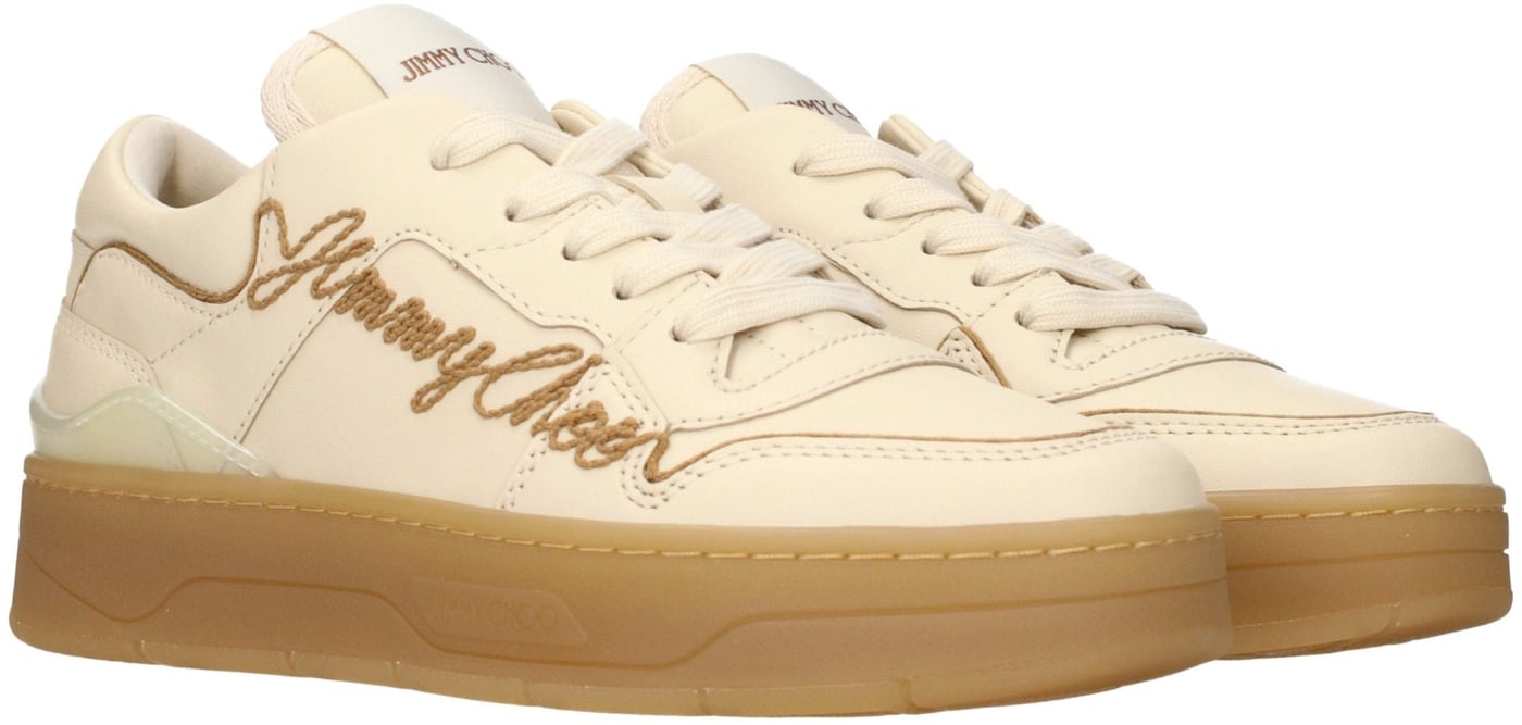 Jimmy Choo Beige Leather Low Top Sneakers