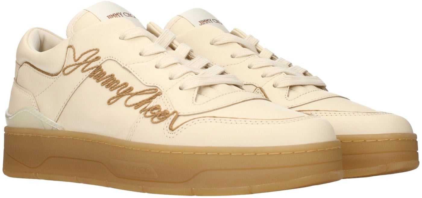 Jimmy Choo Beige Leather Low Top Sneakers