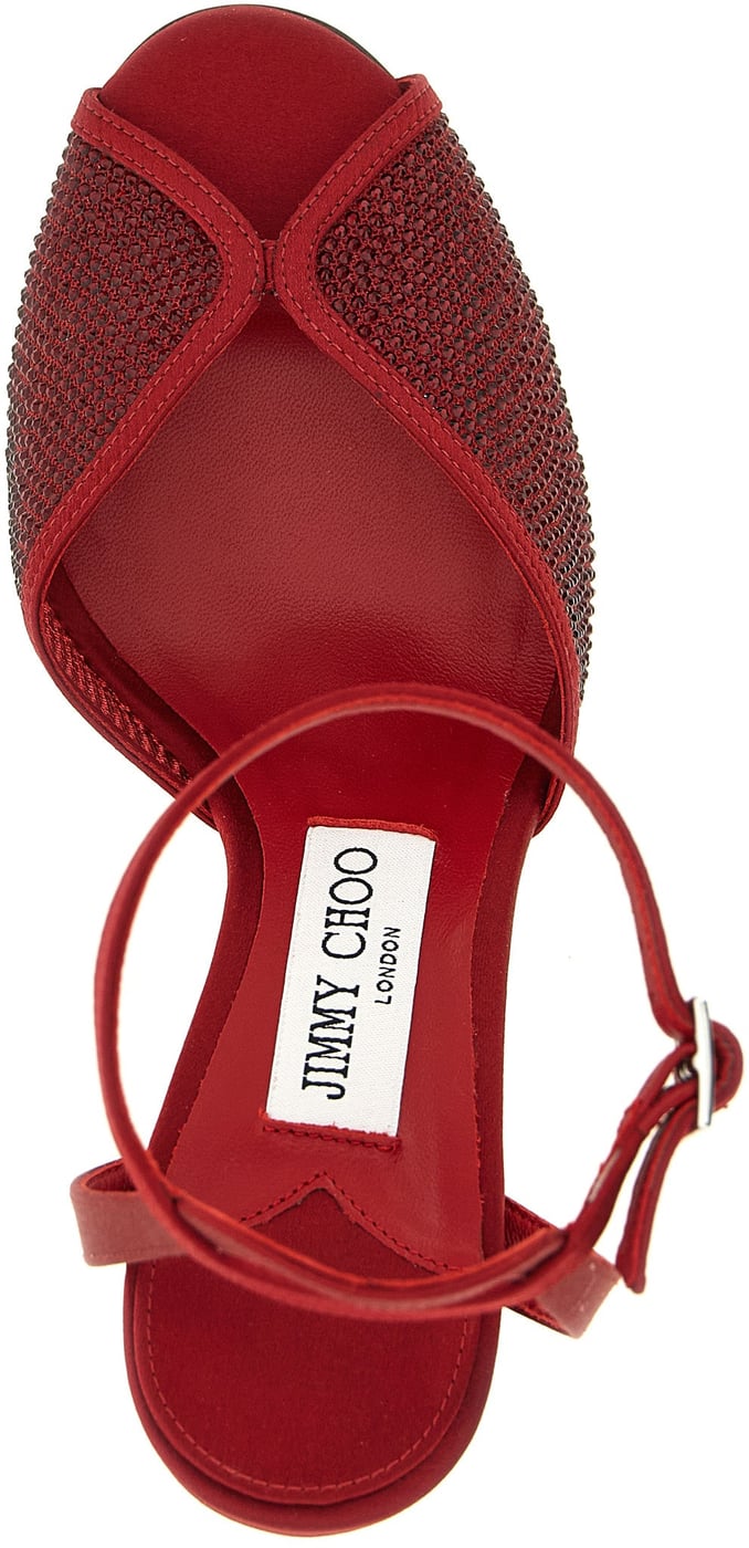 Jimmy Choo Red Lamb Leather Stiletto Heel Sandals