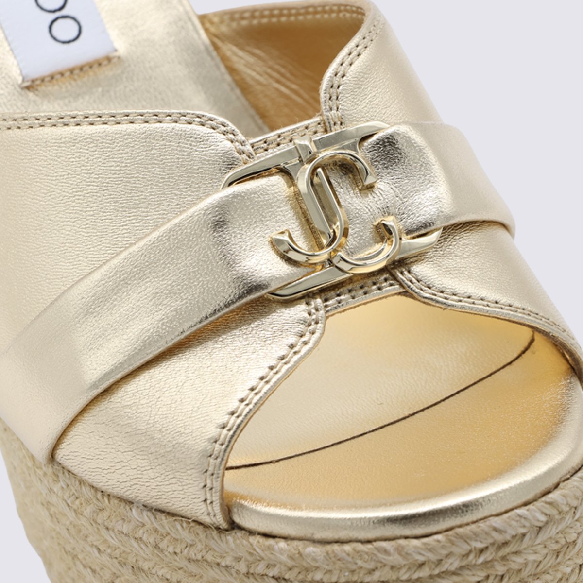 Woven Jute Platform Sandals with Metallic Leather Upper