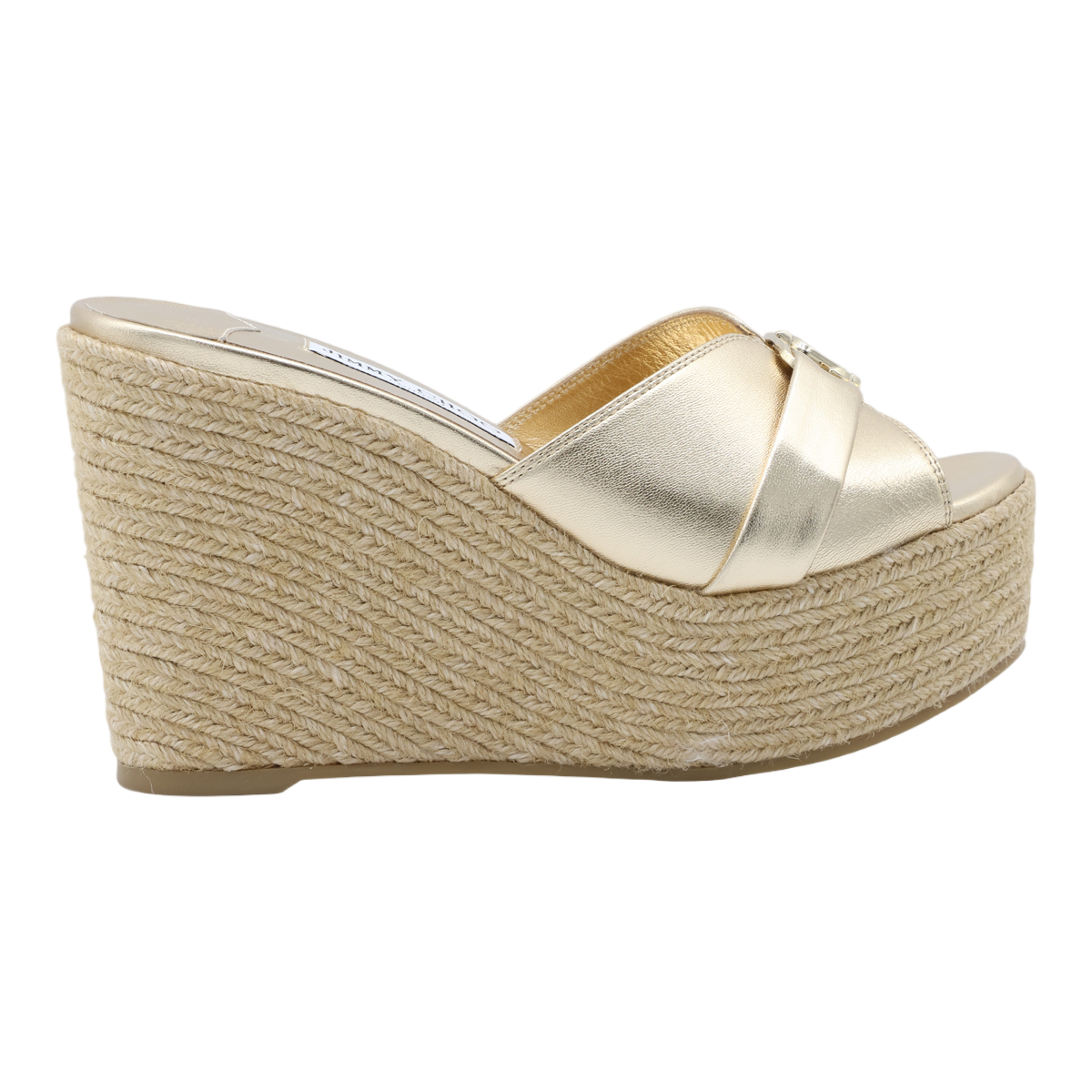 Woven Jute Platform Sandals with Metallic Leather Upper
