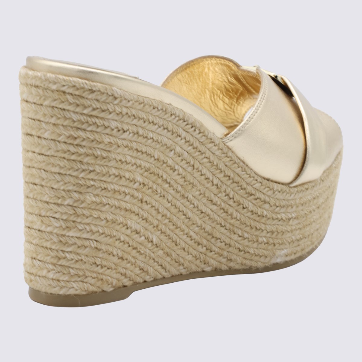 Woven Jute Platform Sandals with Metallic Leather Upper
