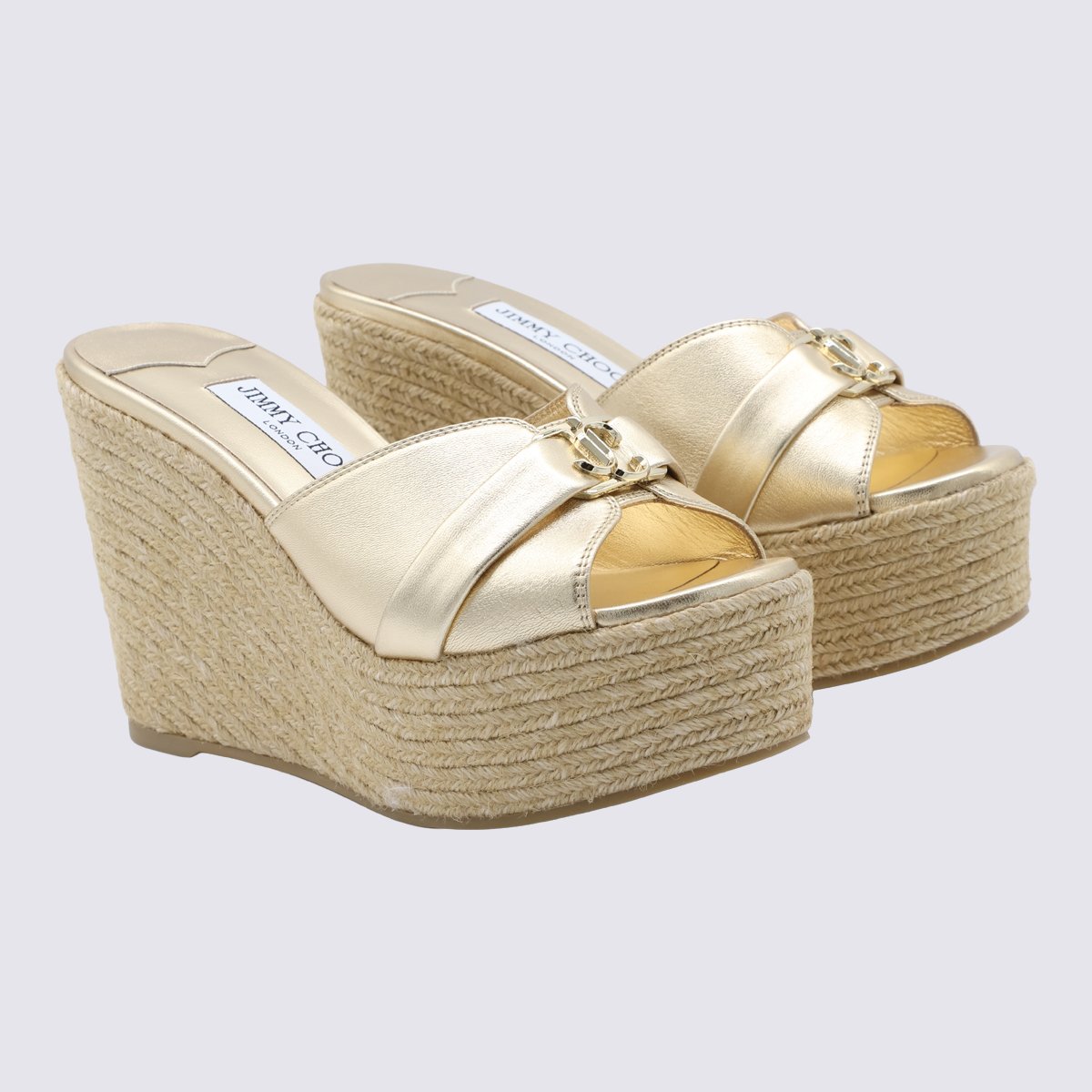 Woven Jute Platform Sandals with Metallic Leather Upper