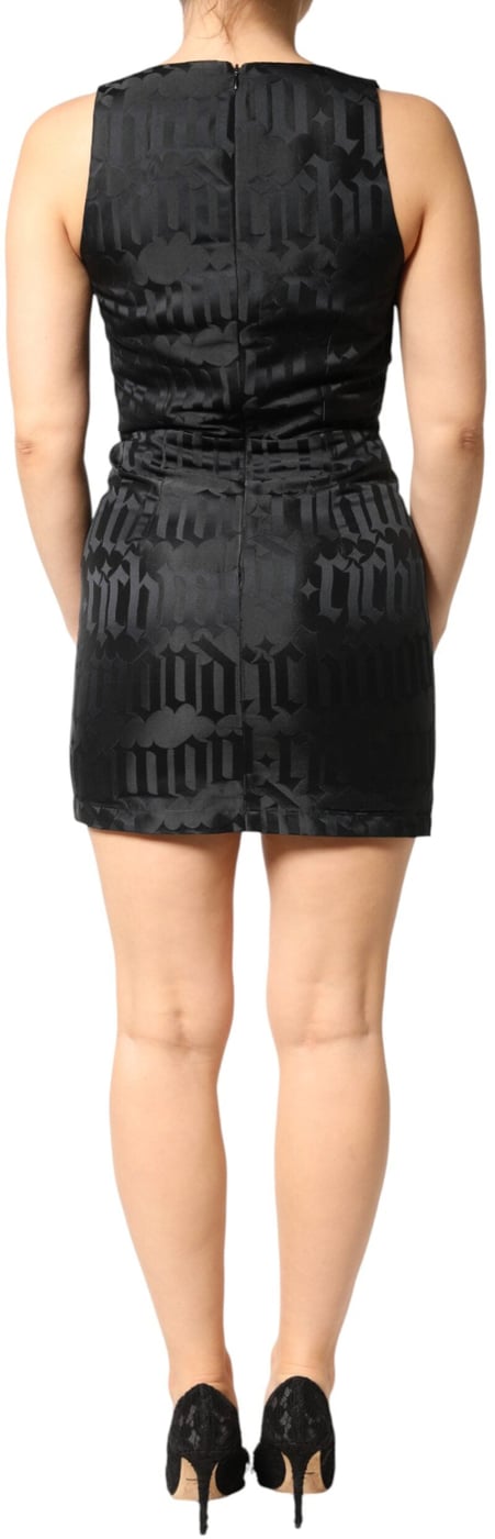 John Richmond Black Jacquard Deep V-neck Sleeveless 2 Pc Dress