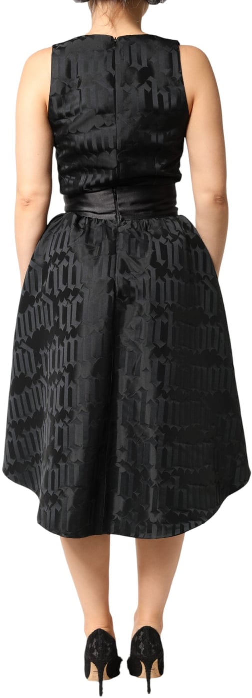 John Richmond Black Jacquard Deep V-neck Sleeveless 2 Pc Dress