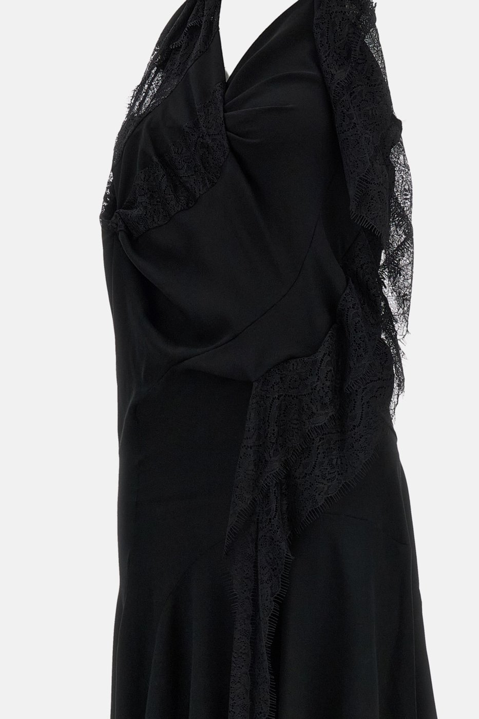 Black Fluid Fabric Lace Insert Maxi Dress