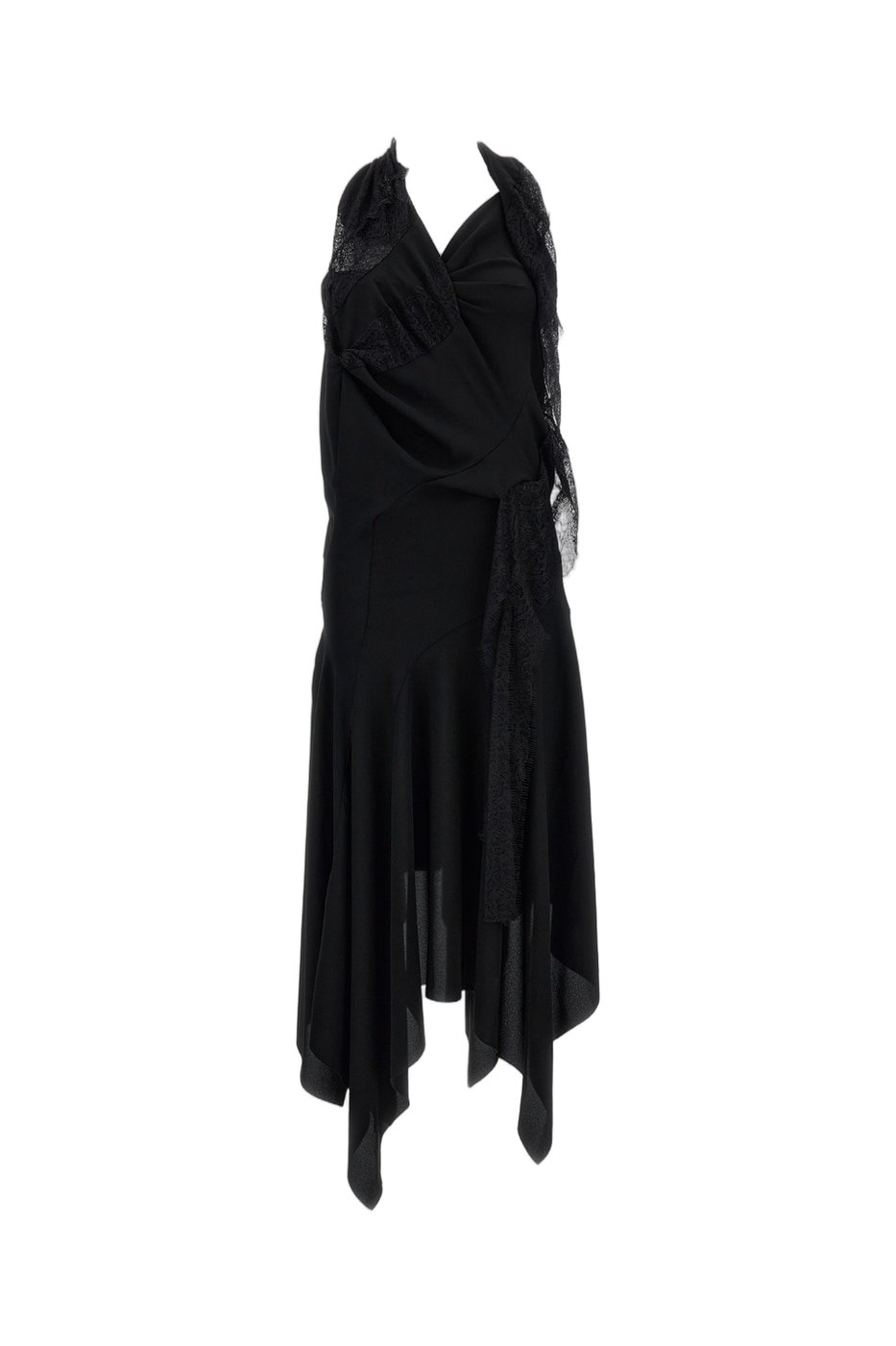 Black Fluid Fabric Lace Insert Maxi Dress