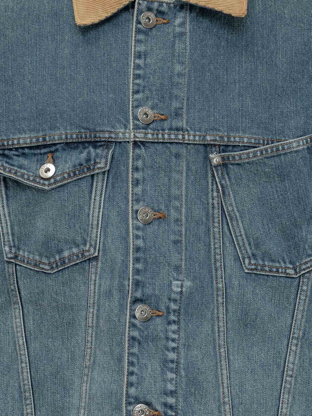 Giacca in Denim con Colletto in Velluto a Coste