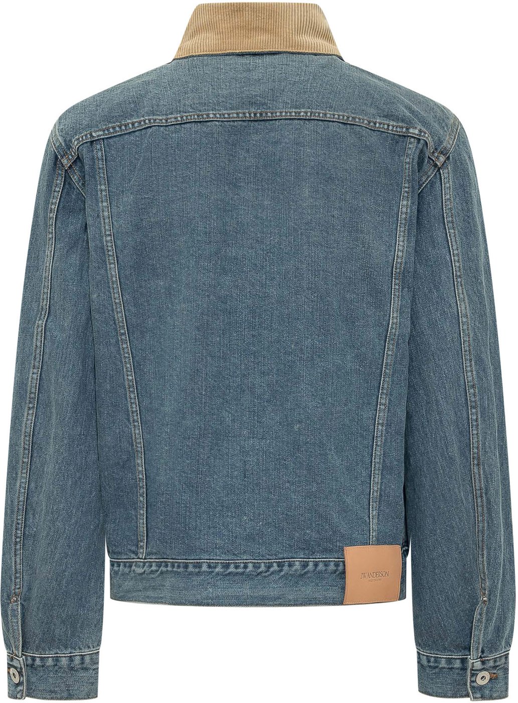Giacca in Denim con Colletto in Velluto a Coste