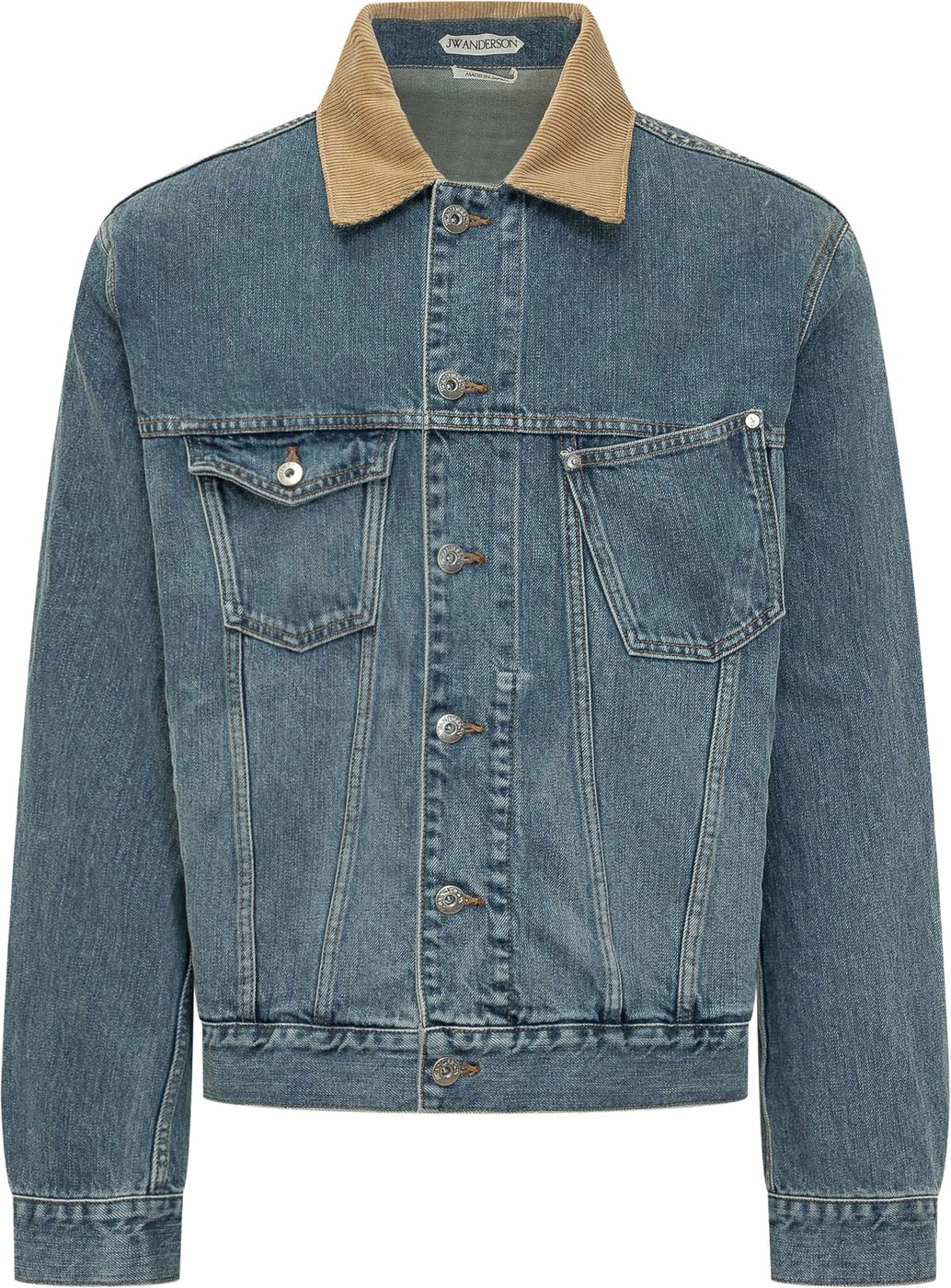 Giacca in Denim con Colletto in Velluto a Coste
