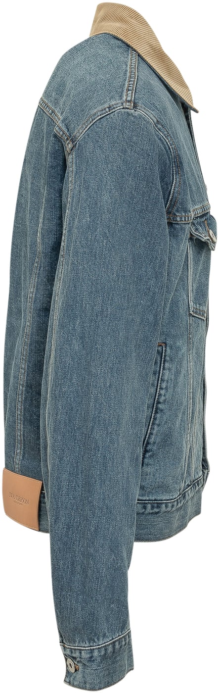 Giacca in Denim con Colletto in Velluto a Coste