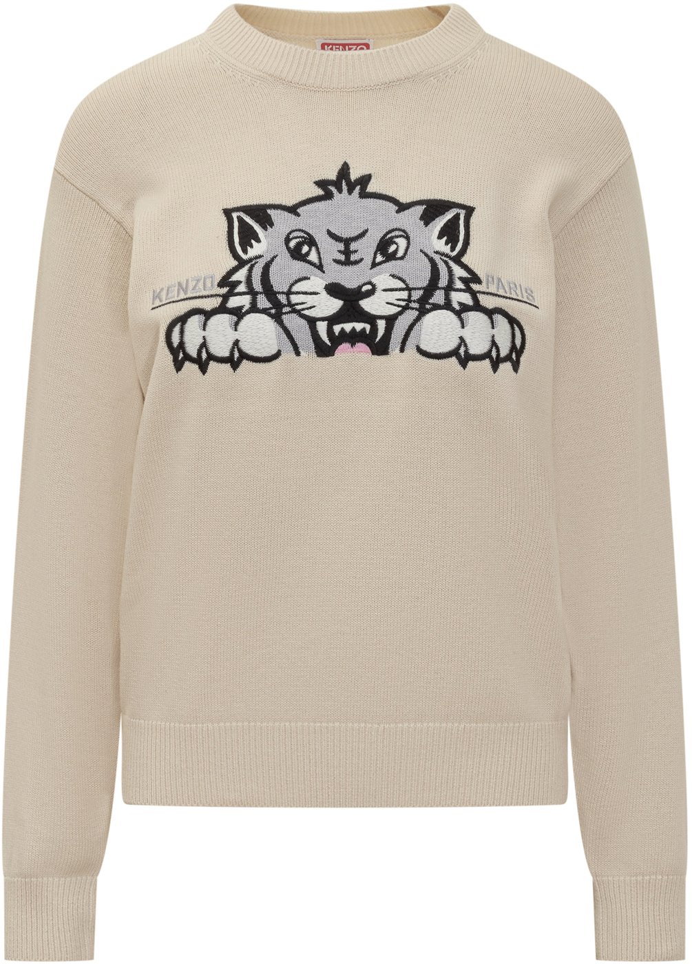 Kenzo Maglione Beige con Ricamo Tigre