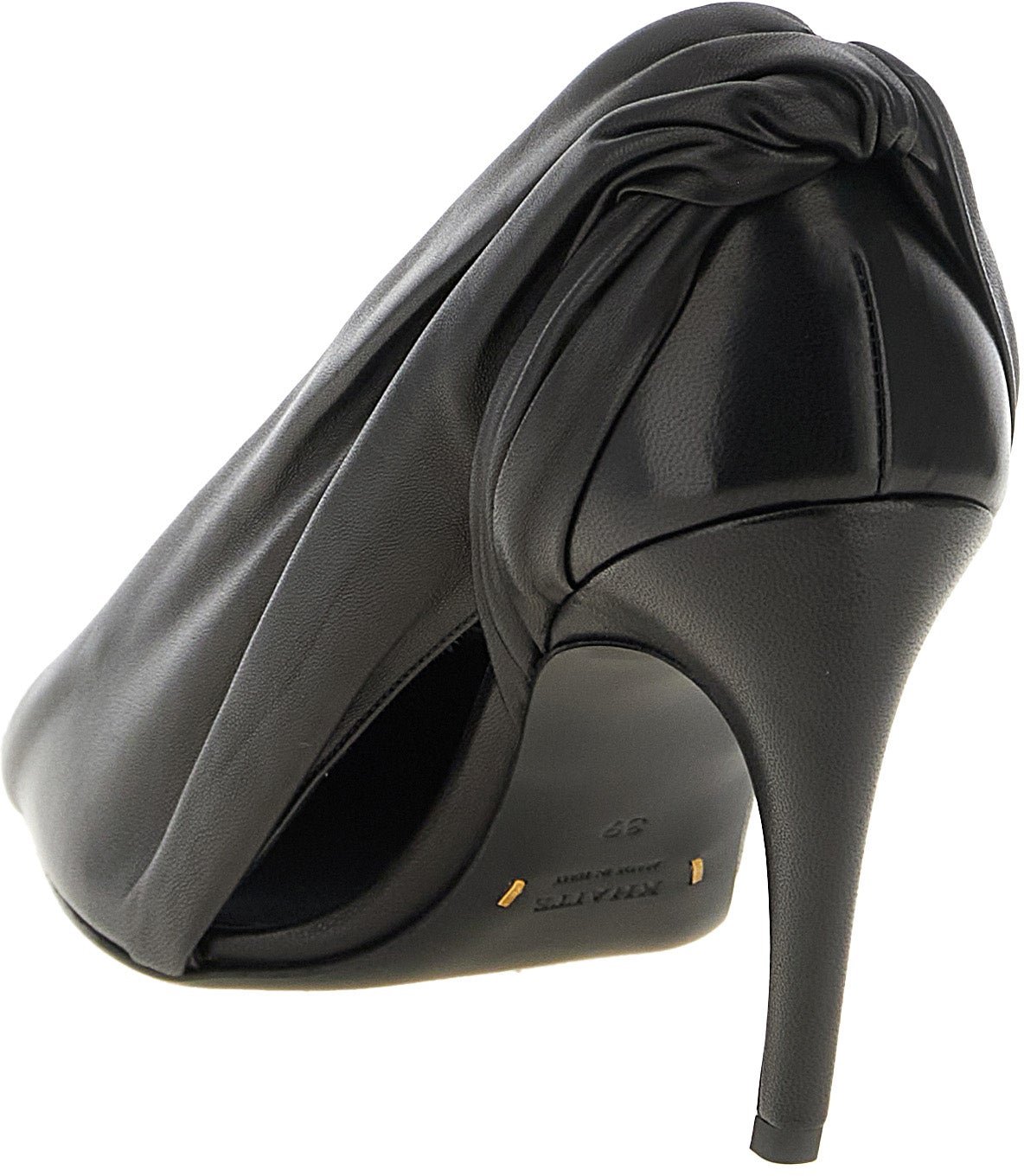 Draped Pointed-Toe Curved-Heel Pumps