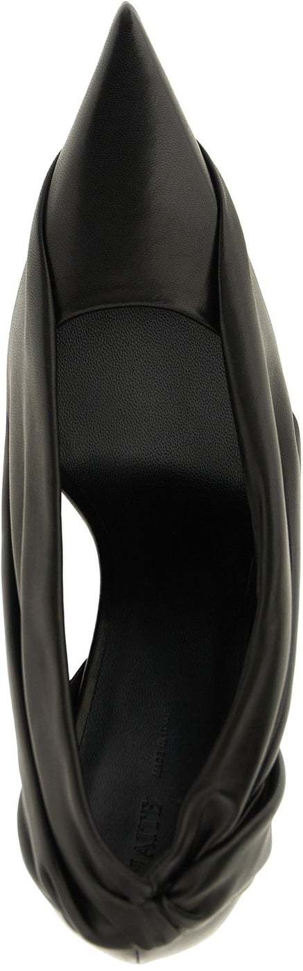 Draped Pointed-Toe Curved-Heel Pumps