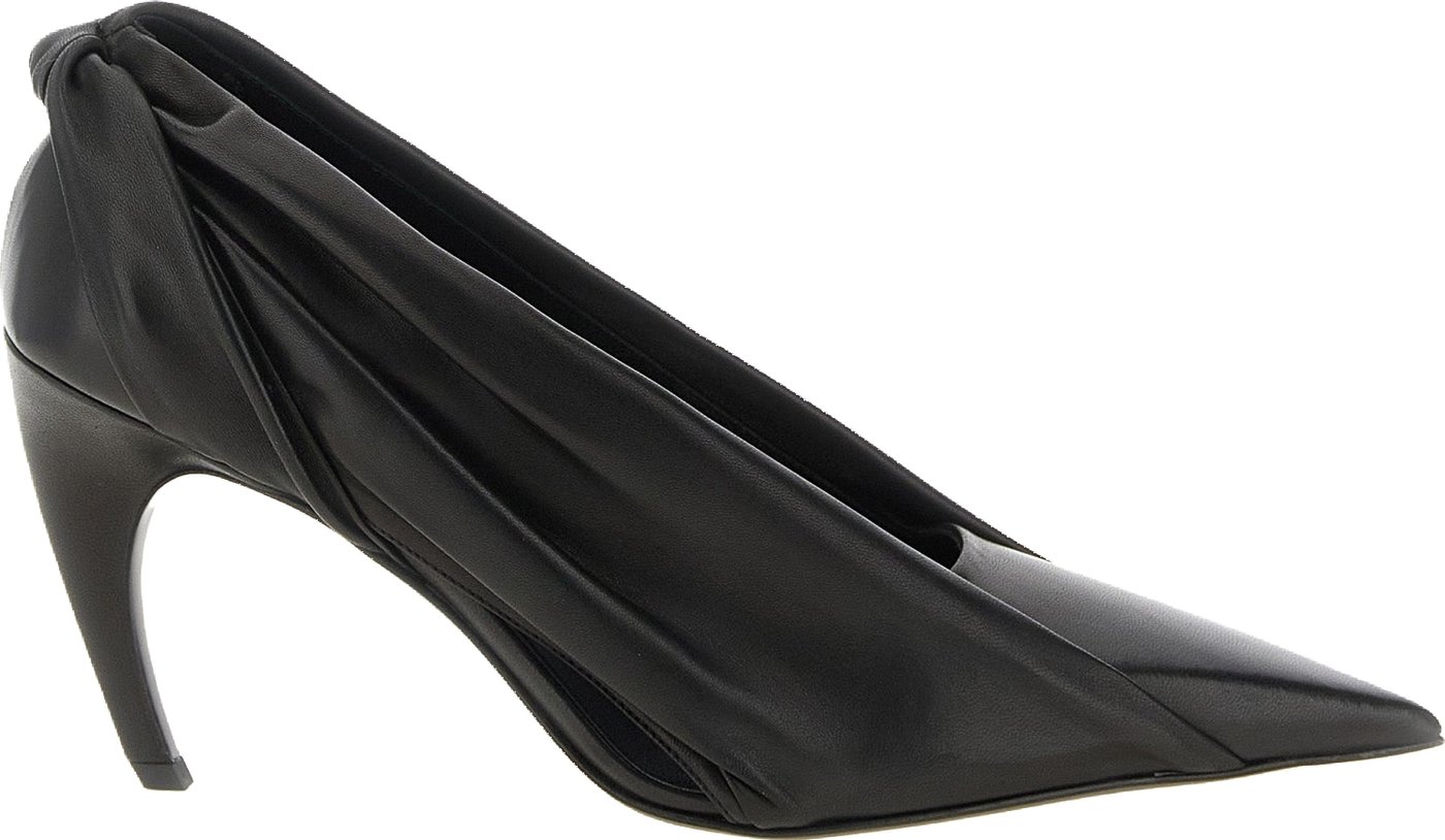 Draped Pointed-Toe Curved-Heel Pumps