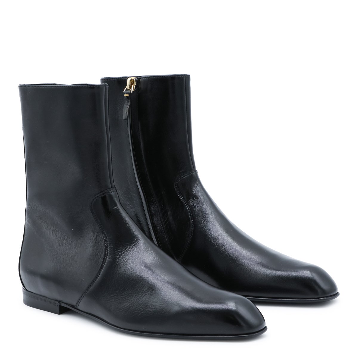 Ankle-Length Leather Boots with Square Toe