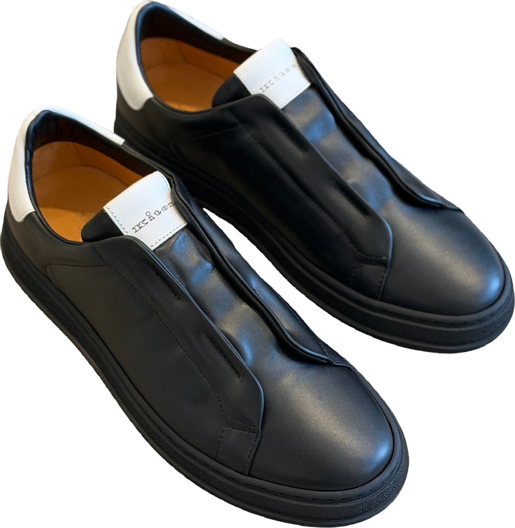 Kiton Leather Men's Sneakers Black White