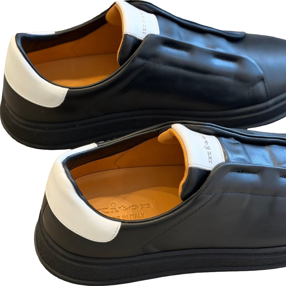 Kiton Leather Men's Sneakers Black White
