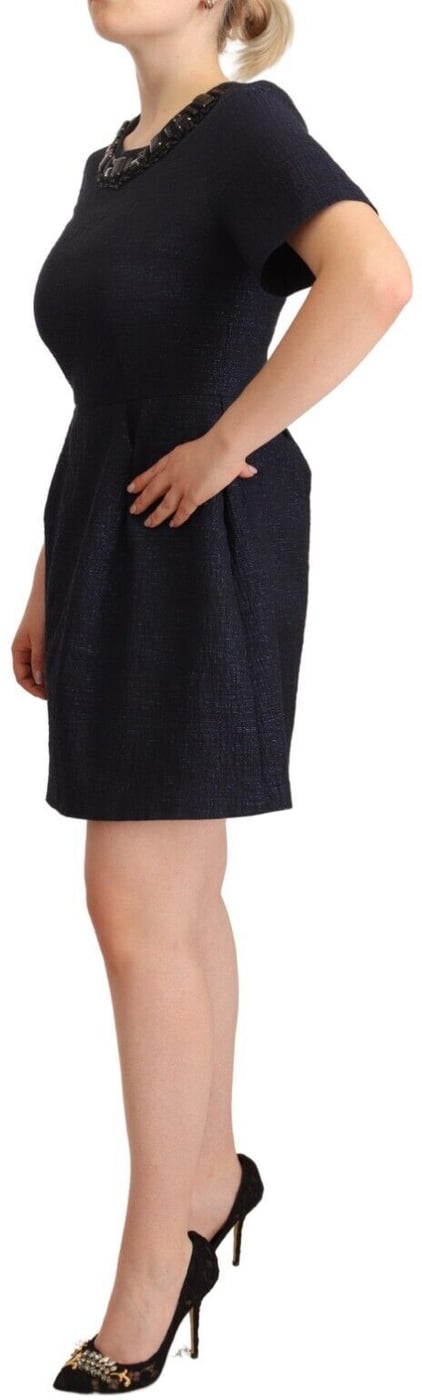 L'Autre Chose Black Embellished Short Sleeves Mini A-line Dress