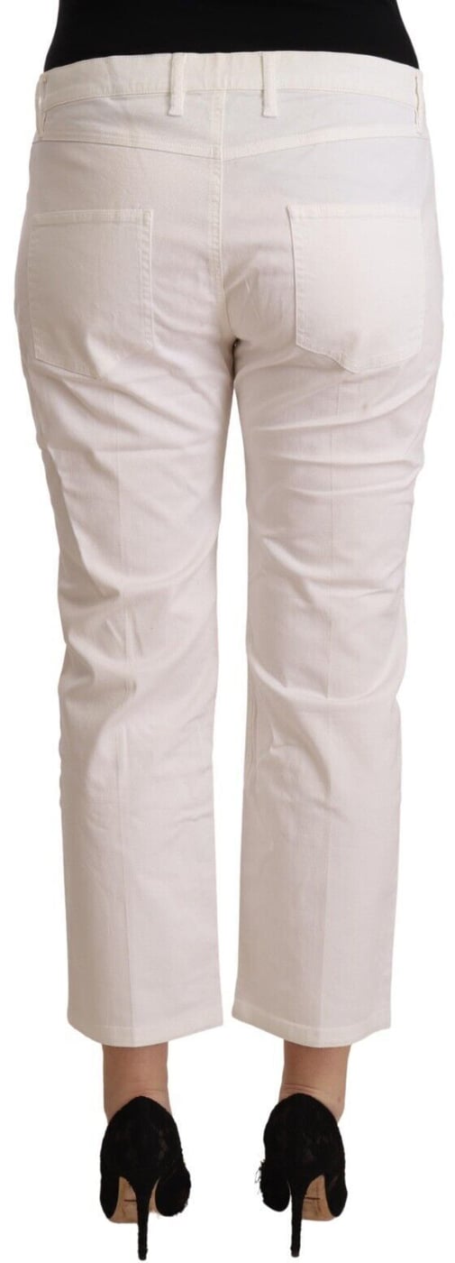 L'Autre Chose White Cotton Mid Waist Cropped Denim Jeans