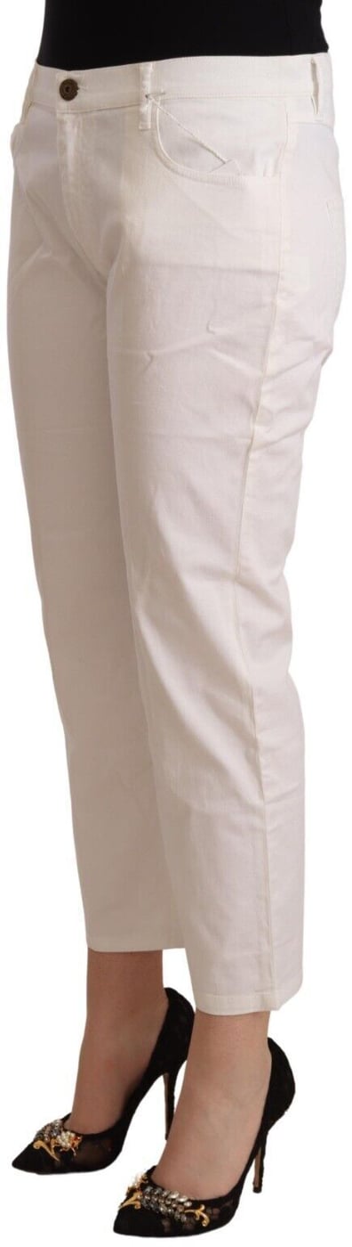 L'Autre Chose White Cotton Mid Waist Cropped Denim Jeans