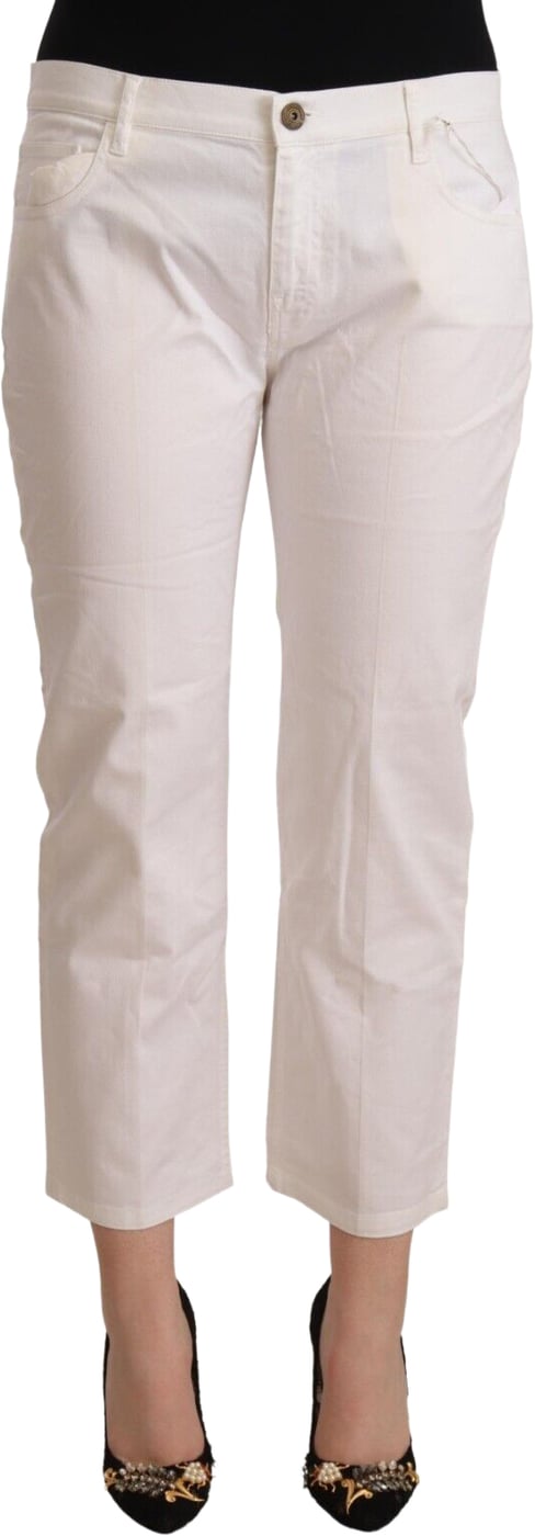 L'Autre Chose White Cotton Mid Waist Cropped Denim Jeans