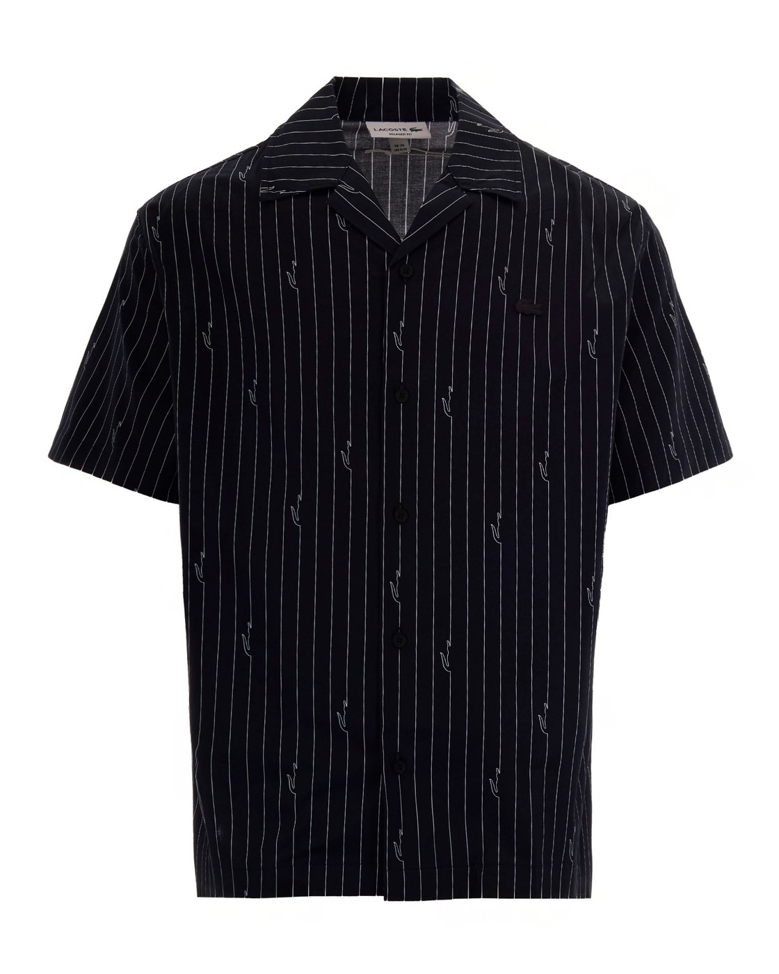 Boxy Black Twill Shirt with Crocodile Print