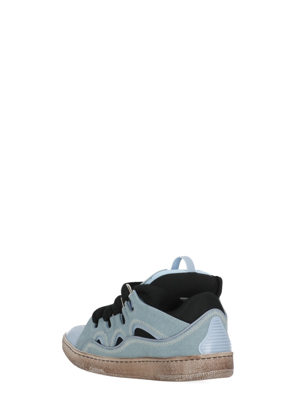 Sky Blue Curb Leather-Blend Sneakers