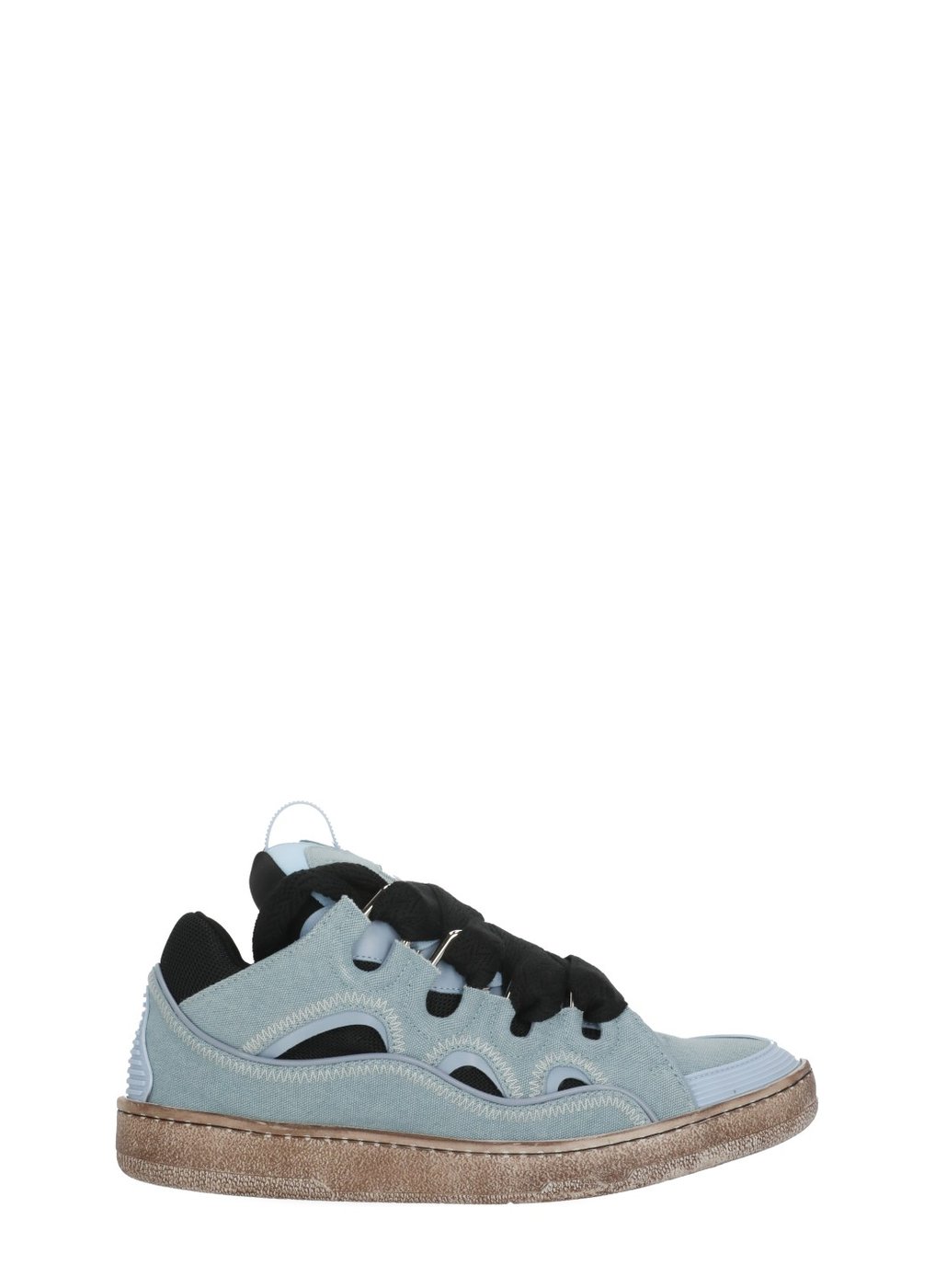 Sky Blue Curb Leather-Blend Sneakers